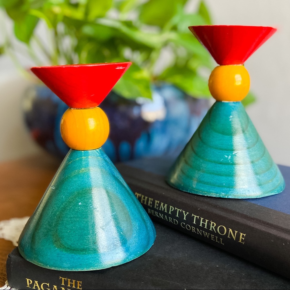 Vintage Wooden Candlestick Holders Set of 2